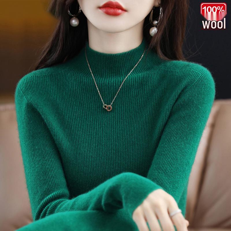 

Осенне-зимний пуловер тонкой вязки из шерсти с полувысоким воротником прилегающего силуэта: Теплый женский свитер S