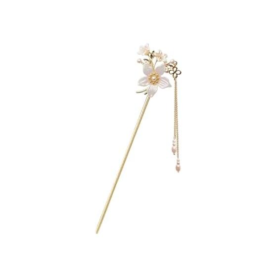 Kanzashi Stick Hairpin Flower Charm Single Pin Simple Hair Accessory Yukata Japanese Style Freesia - White