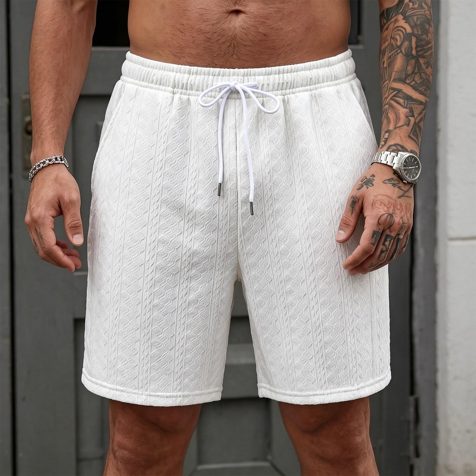 

Men’s Knit Shorts Plus Size with Drawstring Waist Relaxed Fit for Beach and Casual Wear Comfortable Design L білий