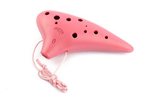 TNG Ocarina, 12-Hole Alto, Pink, Plastic, C Key, AC (with Strap), with Brass Tube, Resin, Pink