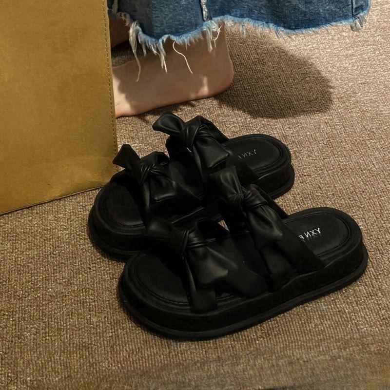 Thick-soled cool slippers women's summer wear exquisite and beautiful bow sandals new fashion beach