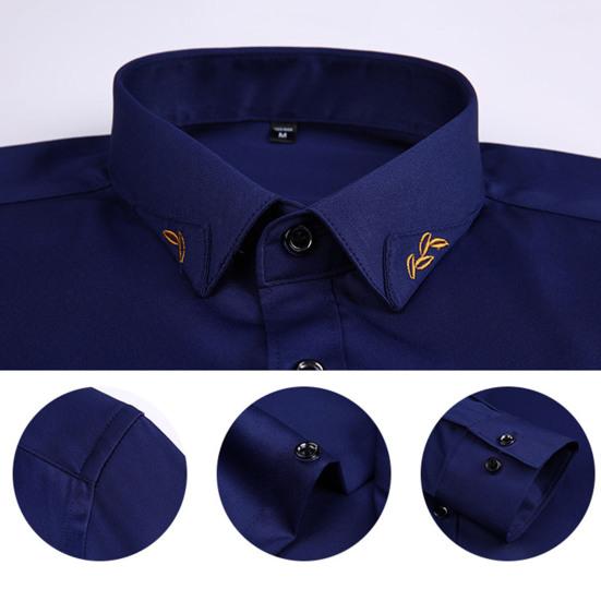 Herreskjorte Ensfarget Enkeltspent Formell Slim Fit Høstskjorte for Daglig Bruk