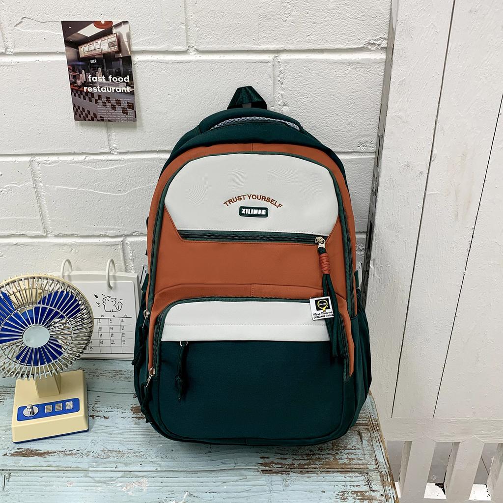 Schoolbag trendy cool new contrasting color backpack Korean version Mori large capacity high value backpack junior high school student schoolbag