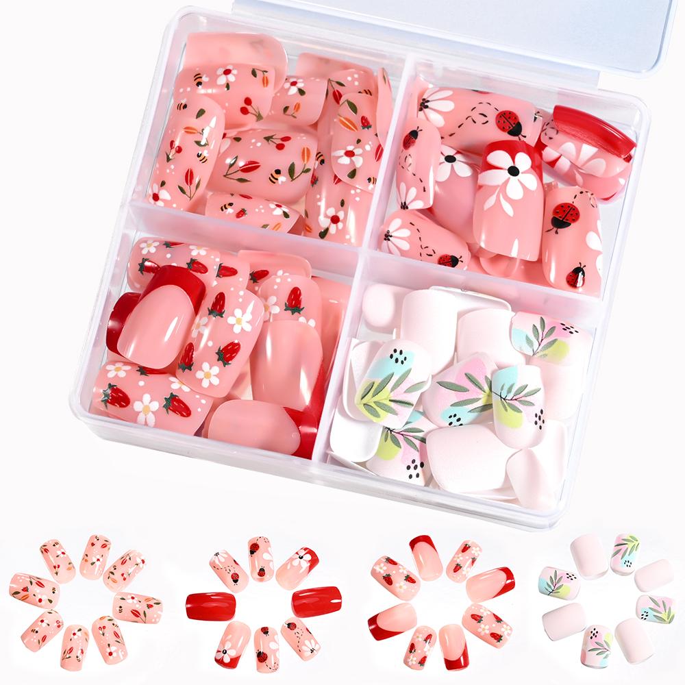 96 szt. 24*4 Krwiste Halloween Długie Migdały Sztuczne Paznokcie 3D Czarna Czerwona Pajęczyna Czaszka Przyklejane Paznokcie Pełne Pokrycie Manicure Dekoracje