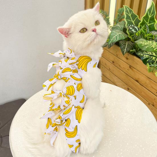Cat Neutering Suit Fruit Print Recovery Clothing Anti-Lick Jumpsuit After Surgery Adjustable Strap Soft Breathable Postoperative Care Clothes