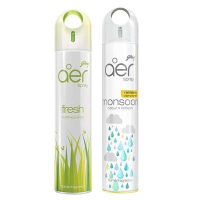 Aer Spray, Air Freshener for Home & Office - Fresh Lush Green & Monsoon Odour Refresh | Long-Lasting Fragrance | Pack of 2 (240 Ml Each)