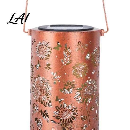 Outdoor Solar Lanterns Decorative Garden Lights Powered Waterproof Metal Floral Patio Pattern