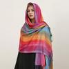 Ethnic Style Color Cashew Embroidery Rainbow Gradual Change Fringed Scarf Long Scarf Travel Photo Shawl Women'S Bag Headscarf