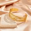 Multi-layer Lines Stainless Steel Wide Cuff Bangle for Women, Non Fading Gold Plated Open Bracelets, Waterproof Jewelry