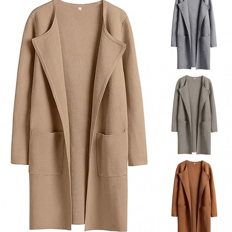 Womens Oversized Wool Blend Coat Longline Casual Outerwear With Notched Collar Pure Color