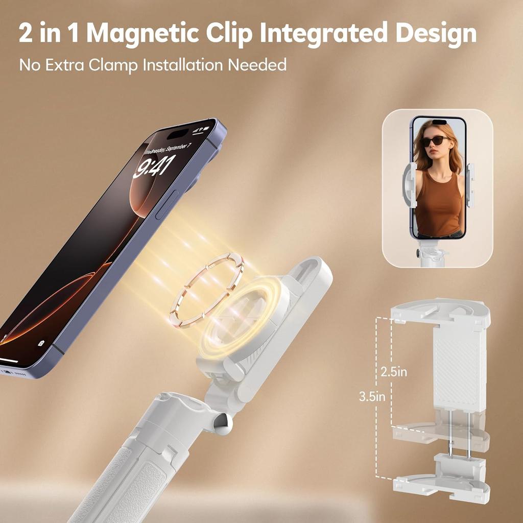 Magnetic Mini Selfie Stick for iPhone, 4 In 1 Portable Pocket Size Tripod for iPhone MagSafe/Android with Remote/Cold Shoe Mount