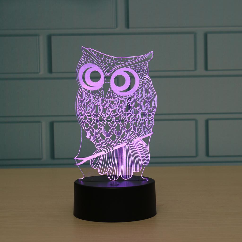 Télécommande 3d DEL Lampe de chevet touch Nuit Lumière 7 Couleur Changeante lampadaire liseuse hibou