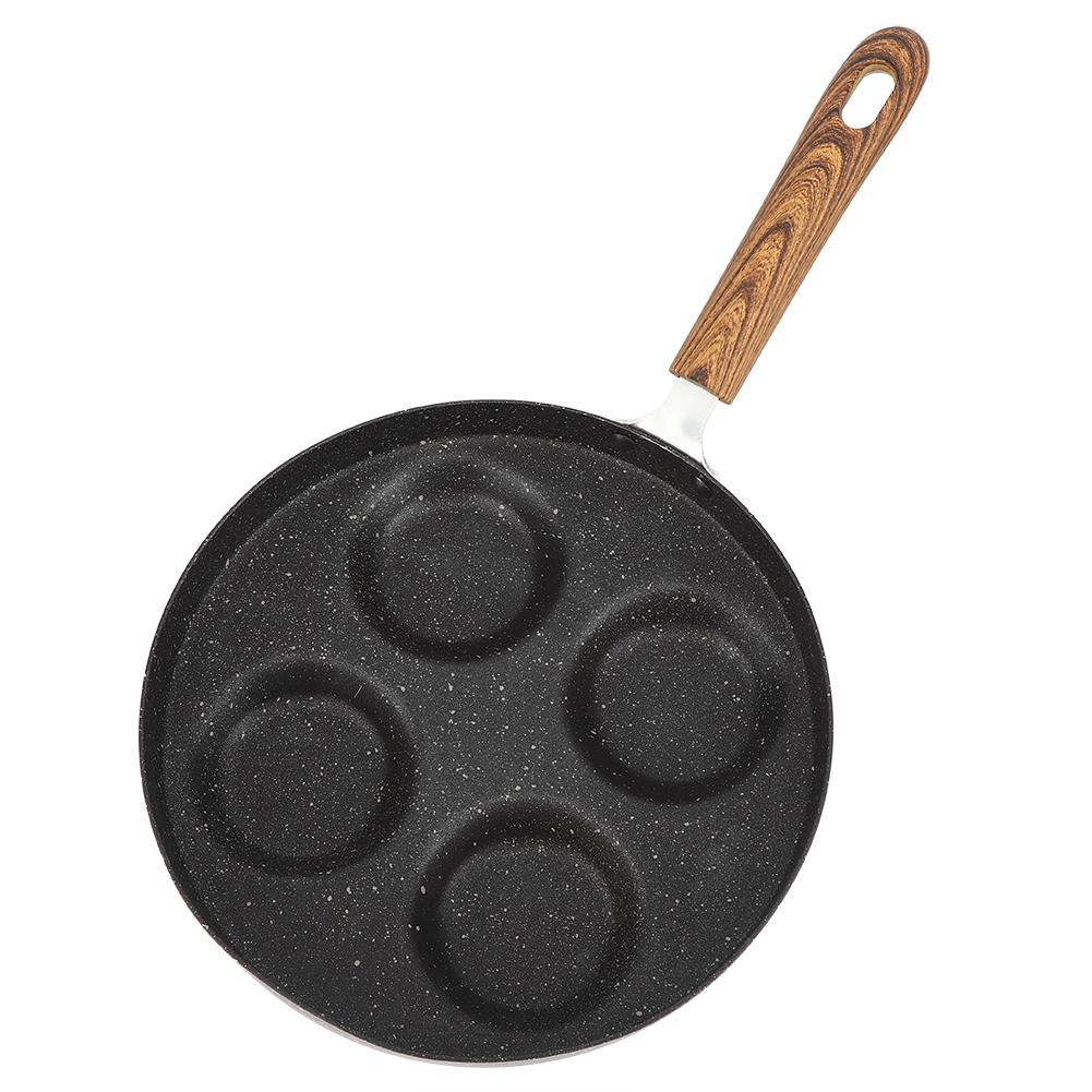 Four Hole Frying Pot Non Stick Cooking Pan Breakfast Maker with Wood Handle Kitchen Utensils