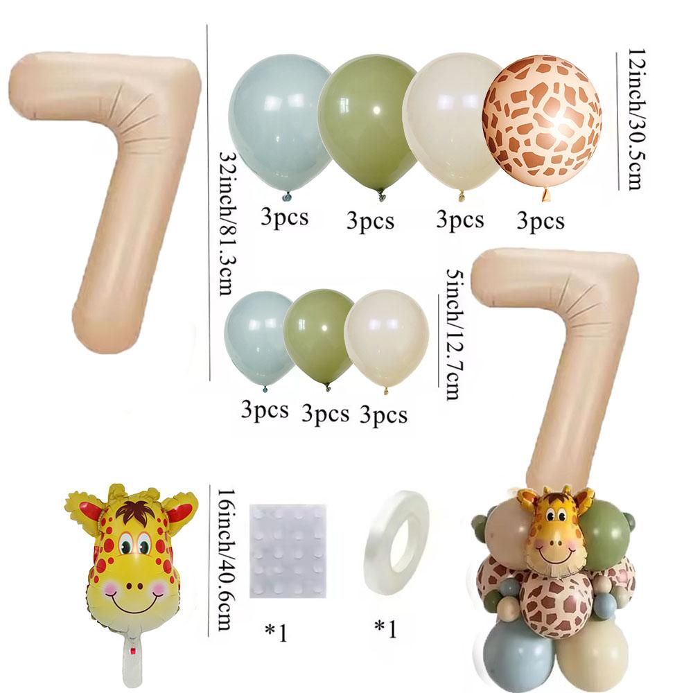 25 pièces Tour de Ballons Girafe Ballon Chiffre 32 pouces Pour Enfants Jungle Girafe Joyeux Anniversaire Décoration de Fête Cadeaux DIY Fournitures