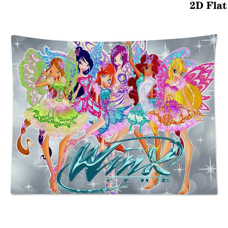 Winx Club Cartoon Wall Tapestry Aesthetic Wall Hanging Printed Fabric Blanket Decorative Tapestries for Bedroom Living Room Home Decor