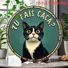 French Tu Fais Caca Tuxedo Cat Round Metal Tin Sign D Flat Printing Funny Vintage Wall Plaque For Cat Lover Home Decor