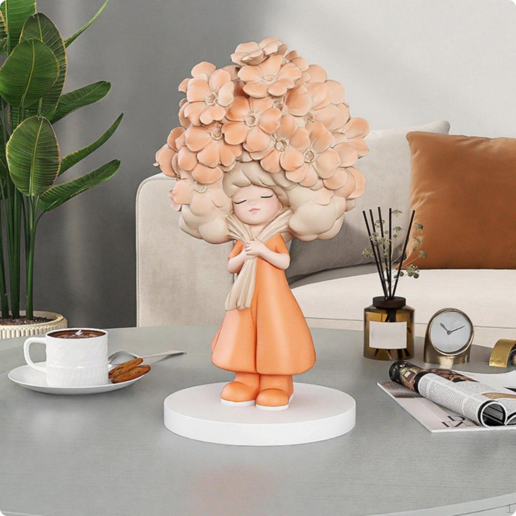 Cute Girl Figurine Gift Idea Floral Ornament Resin Material Shelf Sitter for TV