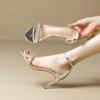 Sandálias de Salto Alto Aberto com Strass Verão Sapatos Femininos