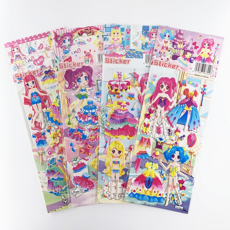 

4 листа/набор Наклейки с мультяшным рисунком одевающейся девочки Детская тетрадь 3D Пузырчатая наклейка-этикетка для девочек Подарок