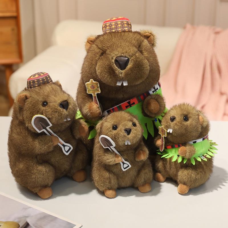 Stuffed Lifelike Mining Marmota Plush Toys Simulated Ethnic Samba Skirt Dress Groundhog Animals Hug Dolls Toys Birthday Gift