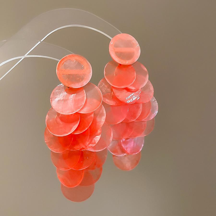 Seaside vacation style flower shell fringed long earrings stud earrings women's earrings design sense