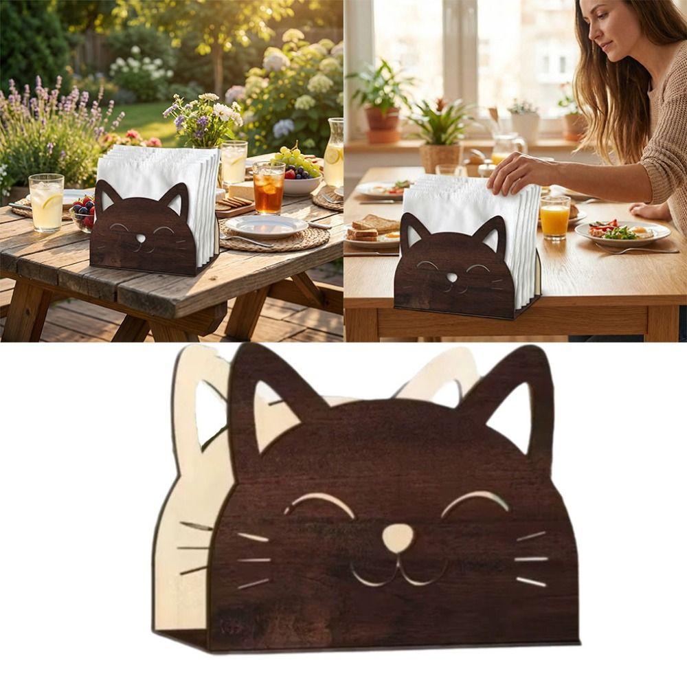 Cat Shape Design Wooden Cat Napkin Holder Wooden Material Decorative Tissue Rack  Cocktail Bar