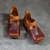 Johnature Retro Genuine Leather Sandals For Women's Mixed Colors Square Toe Soft Sole Flat Shoes