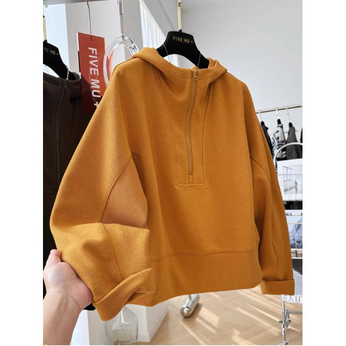 

A High-end, Loose, Fashionable and Versatile Hooded Half-zipper Pullover Long-sleeved Sweatshirt for Autumn and Winter 4XL жовтий