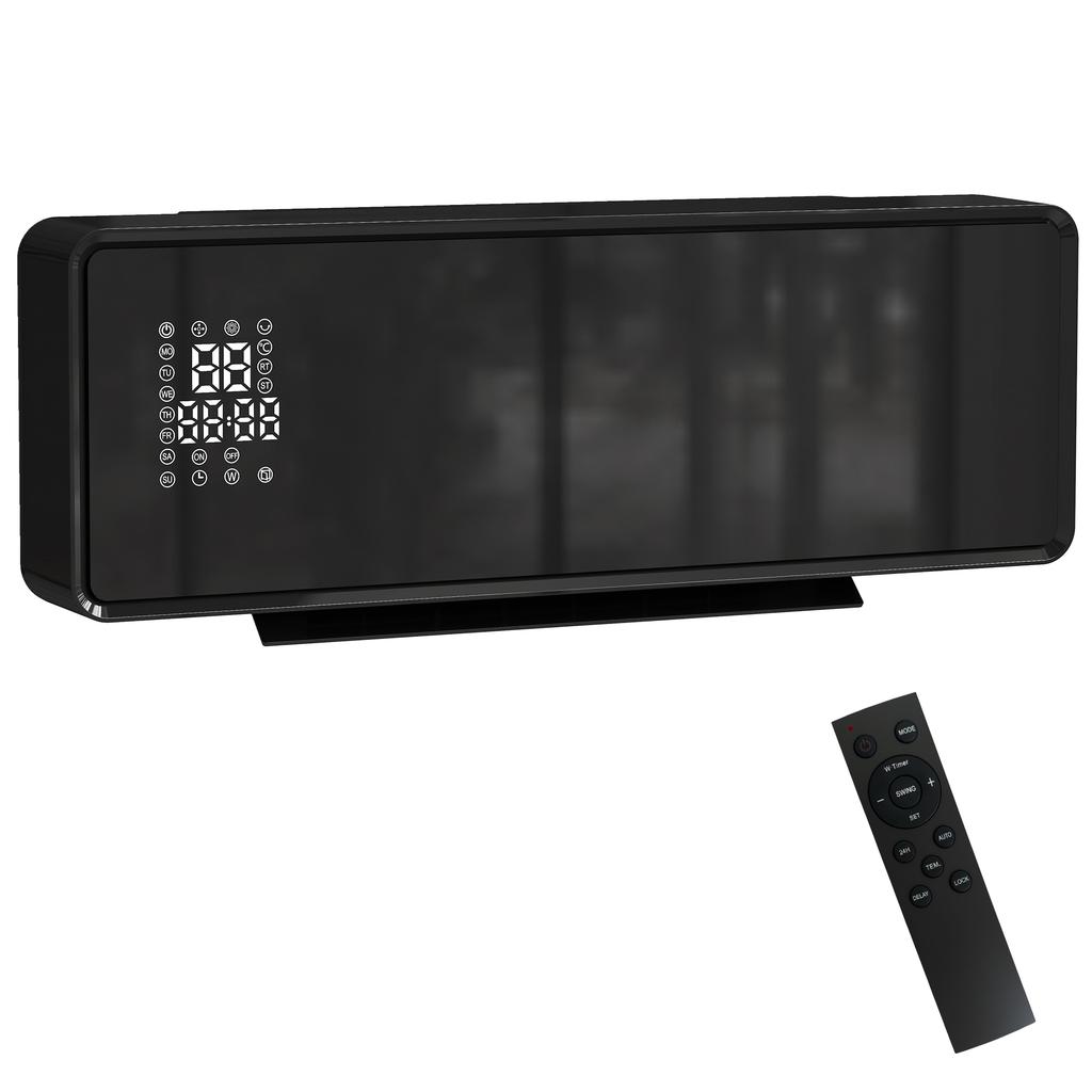 Ceramic Wall Heater 1000/2000W, Electric Radiator, Fan, Thermostat, Timer, 54x18.7x12.3cm, Black