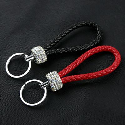 Mode PU Leder Geflochtenes Seil Schlüsselanhänger Glitzer Strass Schlüsselring Für Damen Herren Klassischer Autoschlüsselhalter Zubehör Geschenk