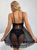 Damen Sexy Dessous Nachtwäsche Durchsichtig Verführerisches Spitzen-Camisole 2-teiliges Set Nachthemd Pyjama Nachthemd