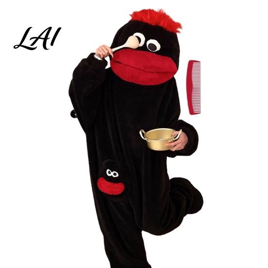 Cozy Lounge Set Kids Adult Silly Big Mouth Onesie Funny Unisex Fleece Hood Pajamas Loose Fit Loungewear Plus Size Plush Home with Comb And Slippers S чёрный