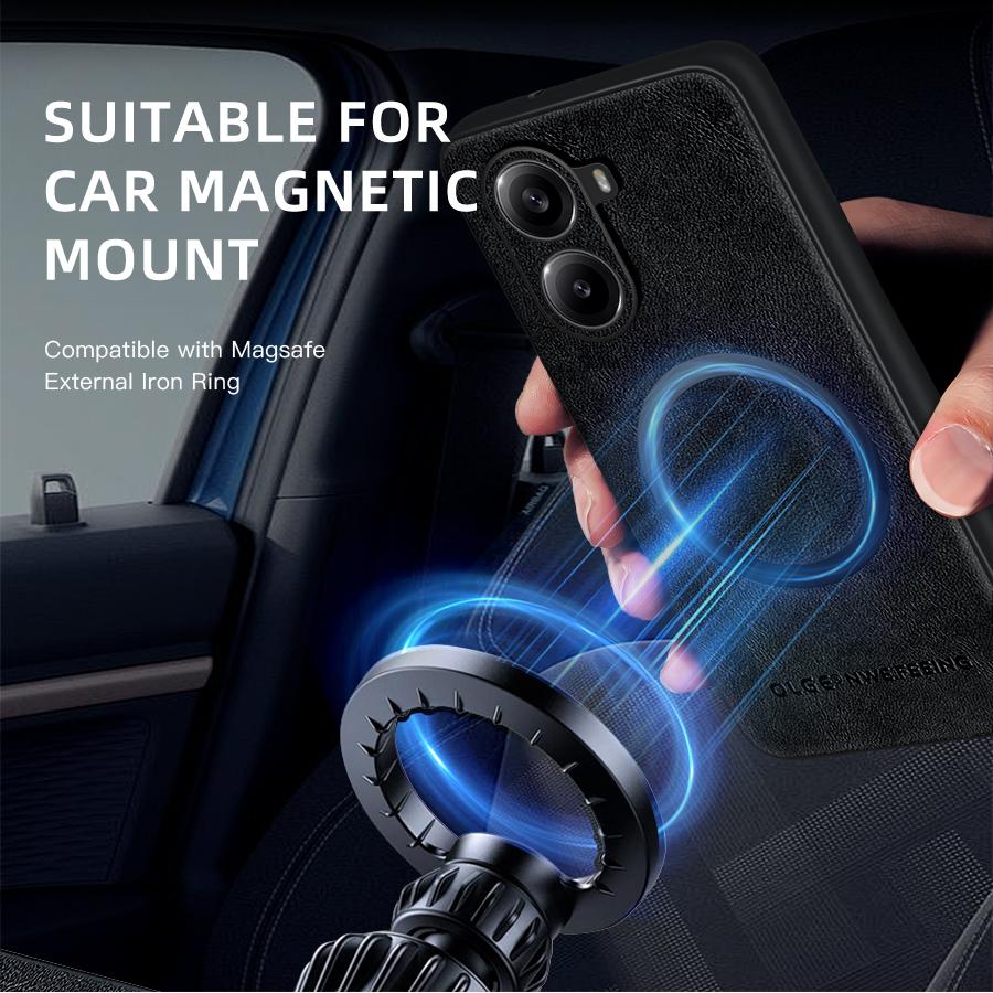 For POCO X7 X7 Pro Fine Hole PU Cow Pattern Leather Outer Magnetic Ring Soft Edge Anti-Drop Anti-Fingerprint Phone Case