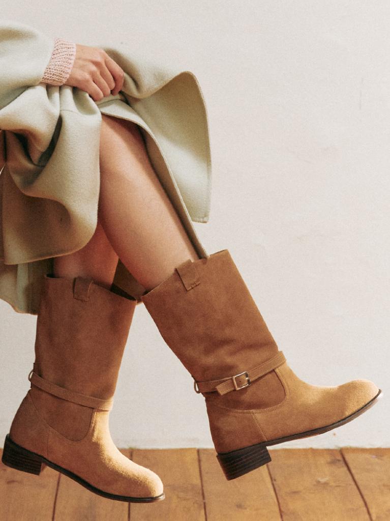Komorebi Museum 4 Colors_Handmade Cow Suede Strap Mid-Calf Boots Genuine Leather Ver. I Km107-L (A Type)