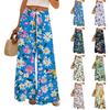 Women's Loose Casual Floral Print Wide Leg Pants With Elastic Waist Drawstring And Pocket Pants