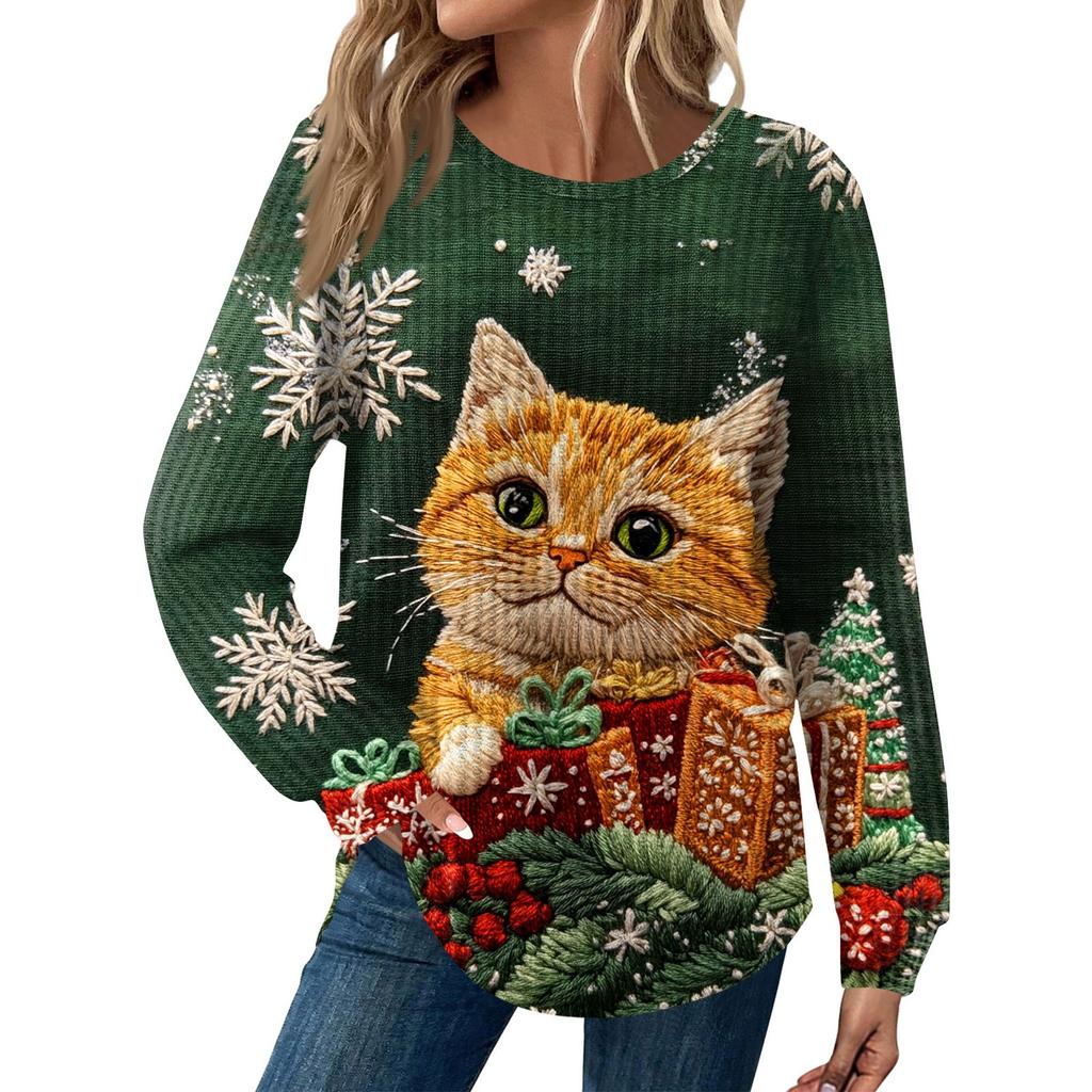 Dámská móda Dlouhý rukáv Vánoční Volný Dlouhý rukáv Kulatý výstřih Ležérní Top