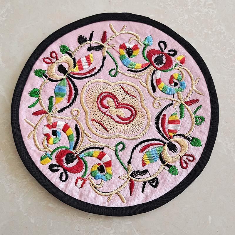 Vintage Embroidery Round Coasters Ethnic Floral Teacup Insulation Pads Placemats Anti-Skid Dining Table Mat