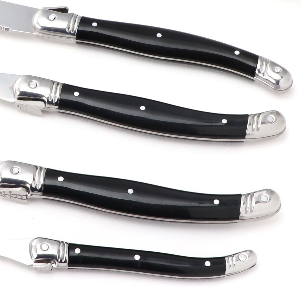 Set de tacâmuri din oțel inoxidabil cu mânere din plastic ABS - Include cuțit occidental, furculiță, lingură, cuțit pentru friptură, cuțit pentru cină și lingură pentru supă.