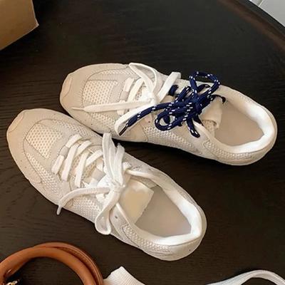 Sapatos Esportivos Casuais para Exterior Bico Redondo Tênis Planos Para Mulheres Cadarço Cor Sólida Costura Lazer Confortável Feminino Sapatos Cool