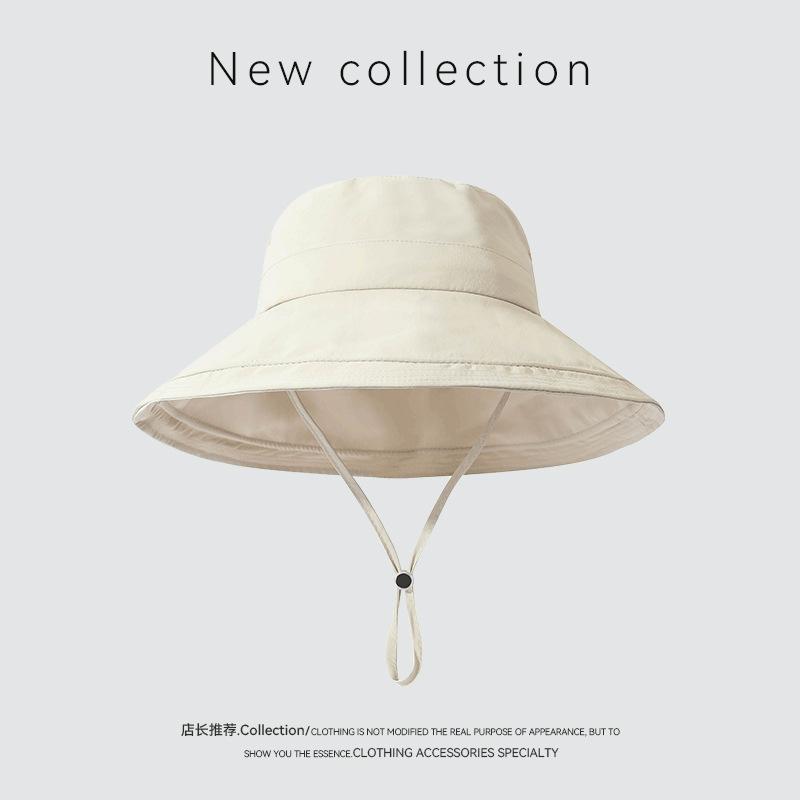 Waterproof bucket hat women's big eaves quick-drying hat women's ponytail foldable UV protection sun hat sun protection sun hat