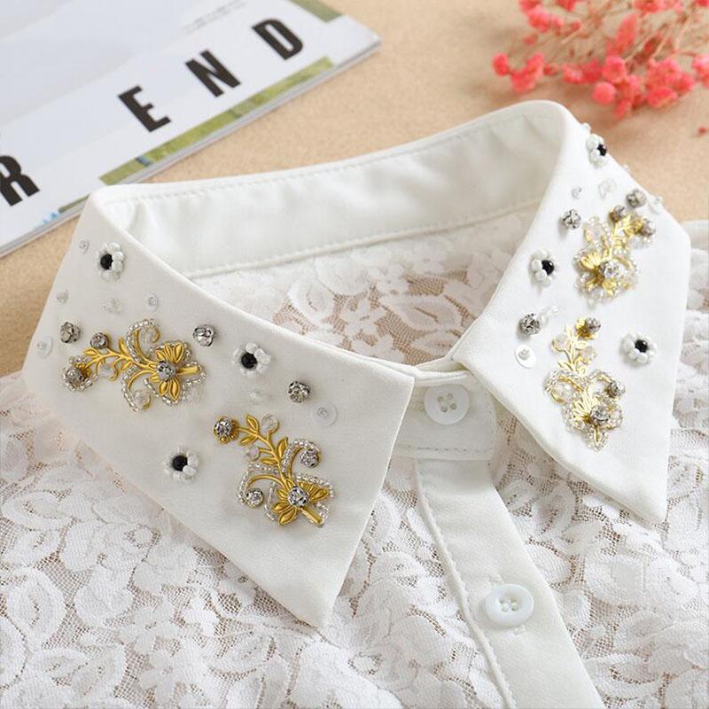 Vintage White Woman Fake Collar Black Crystal Lady Detachable Collar shirt Neckwear False Collar With Beads Clothing Accessories