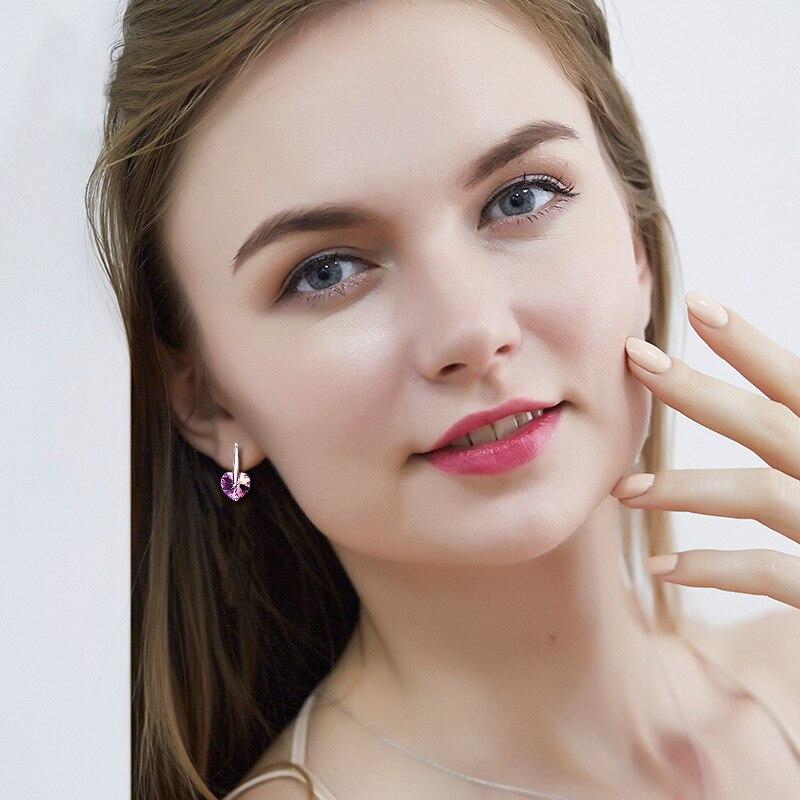 Oryginalne kolczyki ze srebra próby 925 2022 niebieskie fioletowe kryształy w kształcie serca spadek wiszące kolczyki dla kobiet piękna biżuteria na prezenty