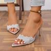 Fashion Mules Banquet Shoes New Summer Women's High-heeled Sandals Sexy Sandals Comfortable Lace Embroidered Shoes Sandalias De Mujer