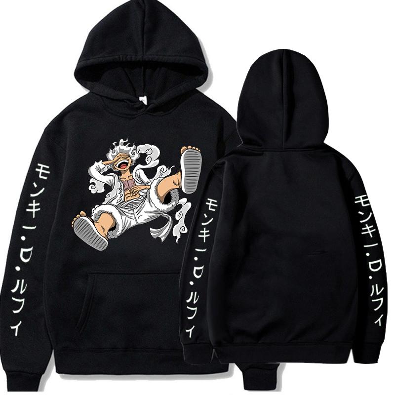 New Gear Fifth Luffy Printed Anime Hoodies Sun God Graphic 90s Pullover Casual Streetwear Unisex Autumn & Winter Oversized Fleece Clothing