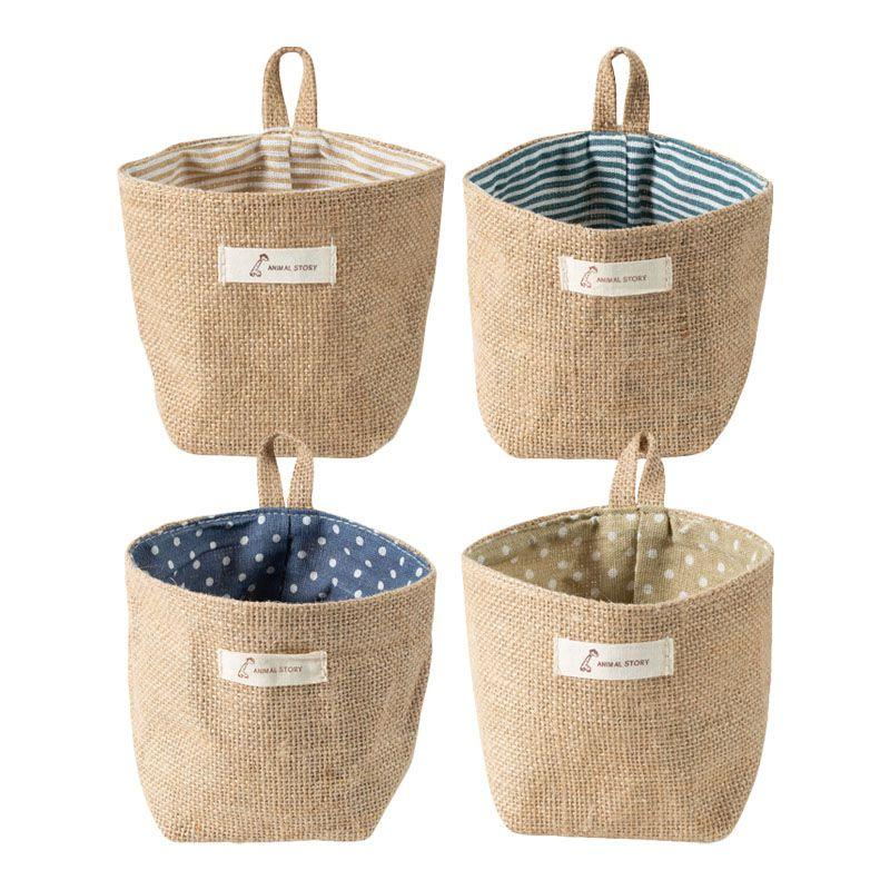 Hanging Cotton Linen Mini Storage Basket Home Kid Toy Sundries Bag Organizer Box