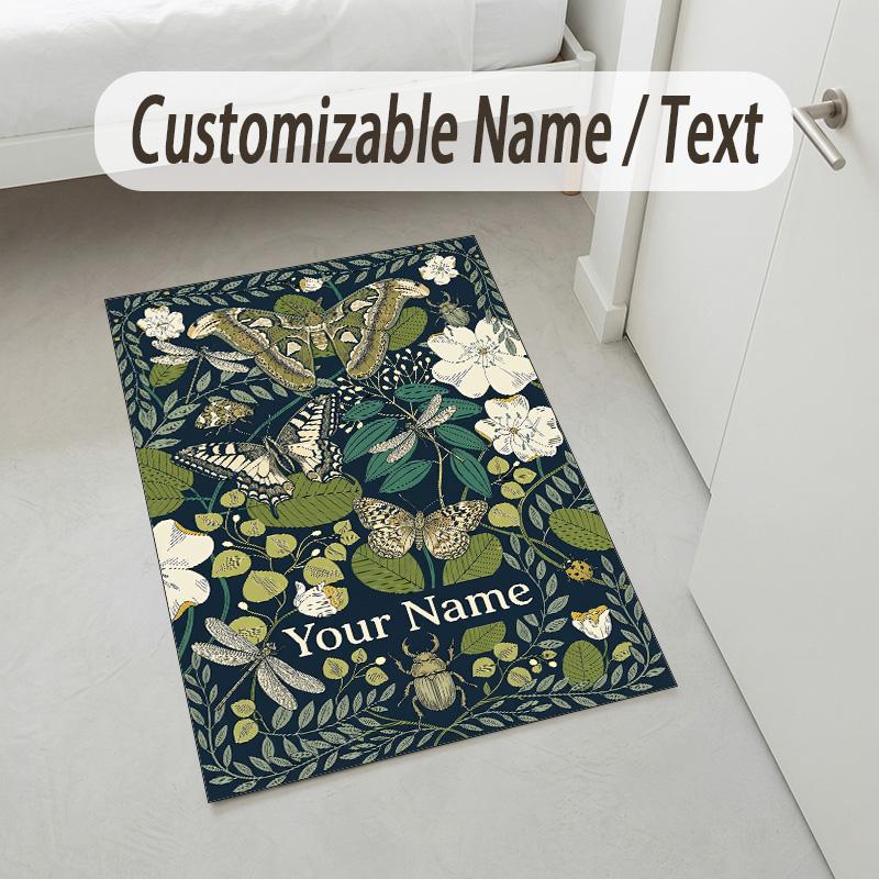 Butterflies Birds Night Theme Soft Crystal Velvet Rug Custom Name & Text Print Non Slip Floor Rug for Bedroom Living Room