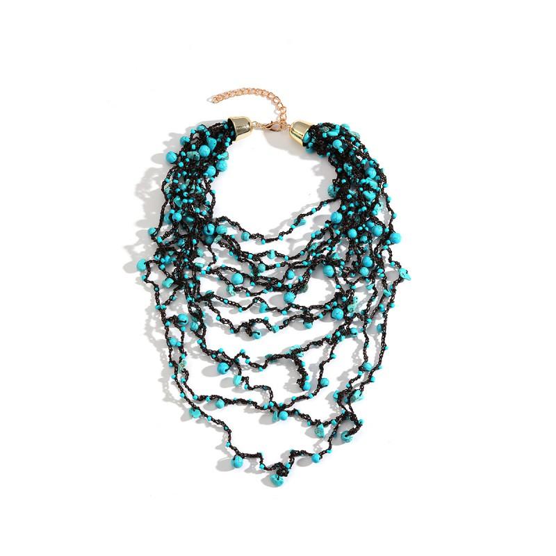 Boho Layered Beaded Necklace Women Handwoven Turquoise Resin Pendant Choker Geometric Statement Jewelry 2026 Green