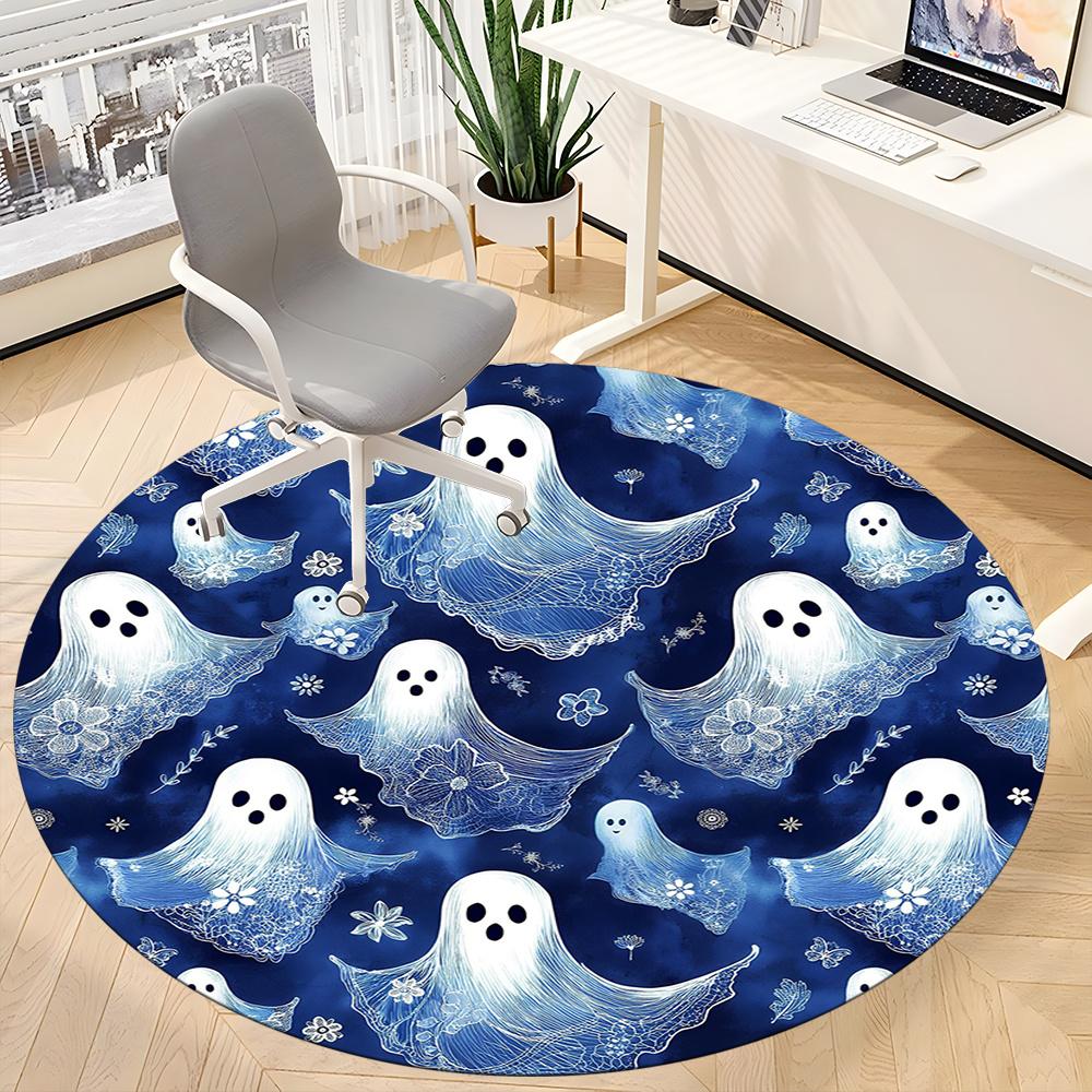 1pc Ghost Floral Office Round Area Rug, Indoor Mat Suitable ForOffice, Under Office Chairs Bedroom Living Room Home Decor, Room Decot102