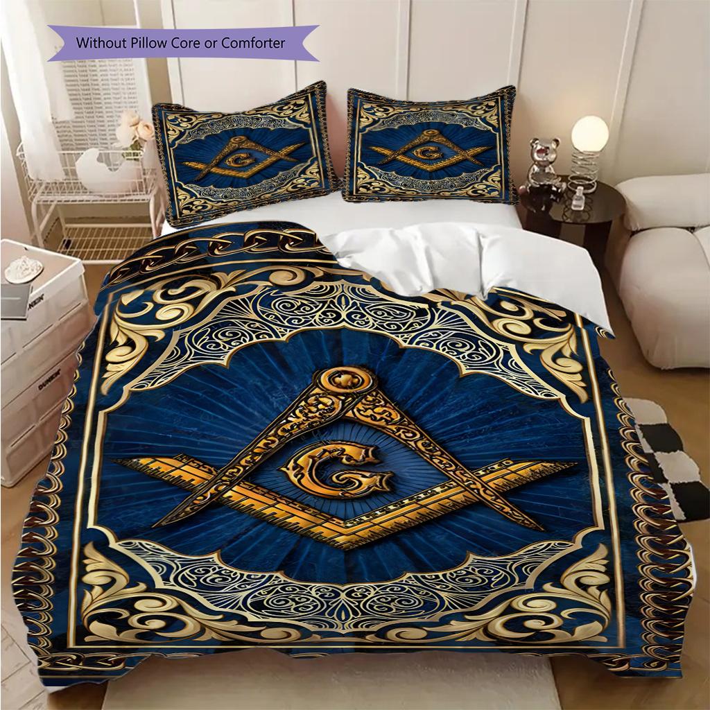 Recognized Freemasonry bedding, duvet cover, pillowcase, home decoration, birthday gift (1 * duvet cover+2 * pillowcase, coreless)