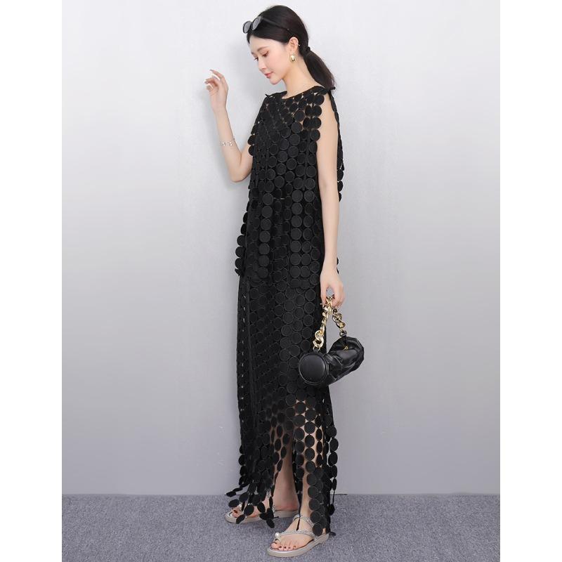 Dimanaf 2025 New Skirt Suit Women Lace Dot Knitting Hollow Out Sexy O-Neck Hollow Summer Style Tops Tees Loose Basic
